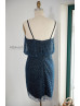 Spaghetti Straps Navy Blue Tulle Knee Length Mother Dress